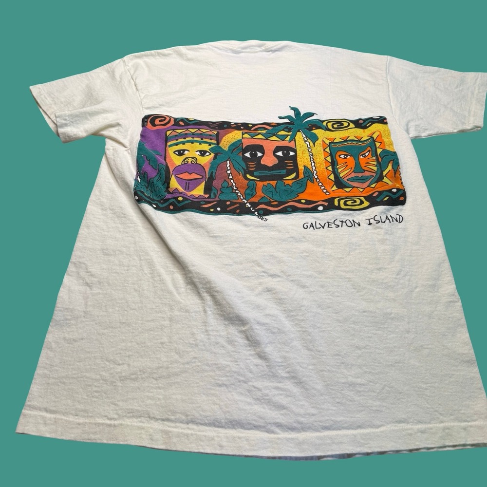 Vintage Signal Galveston Island T Shirt Large Texas Surf Tiki Graphic White